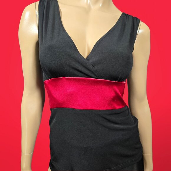 Vintage 90s Y2K Babydoll Top Size m Black Red Tie Back V Neck Whimsigoth - Picture 1 of 10